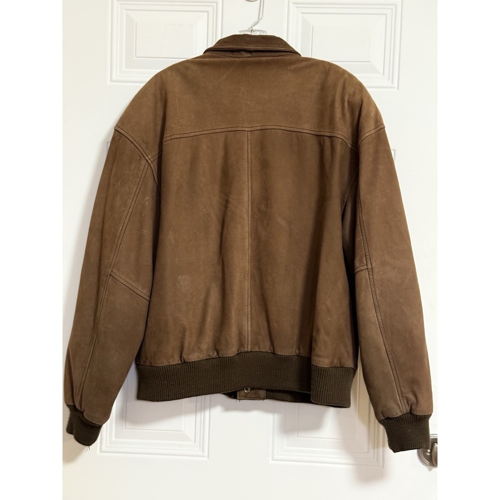 G-III Dark Brown Leather Bomber Jacket Suede-like SZ Medium Aviator - Picture 3 of 10